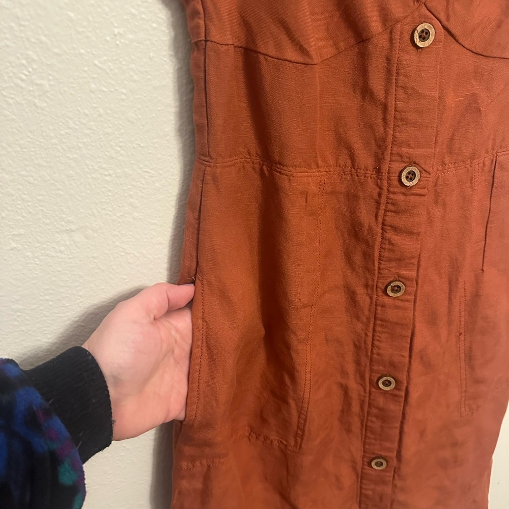 Maeve Rust Button-Front Mini Dress - Picture 2 of 7